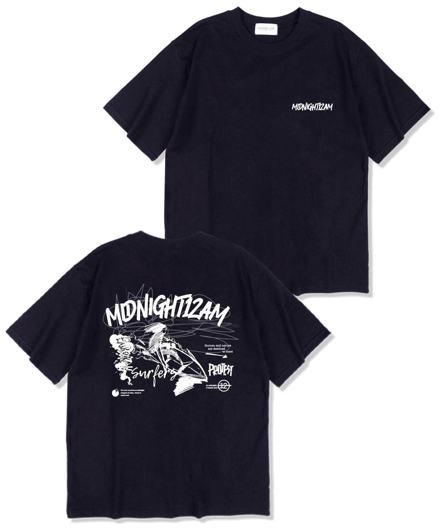 Midnight 12 Am Surfing Sketch Oversized Short Sleeve T-Shirt Navy L