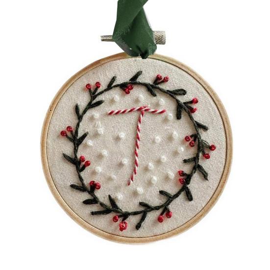 Yousheng DIY Embroidered Christmas Ornament Embroidered Initial Crafting Kit Mini Christmas Embroidery Kit for Beginners Xmas Tree Decor