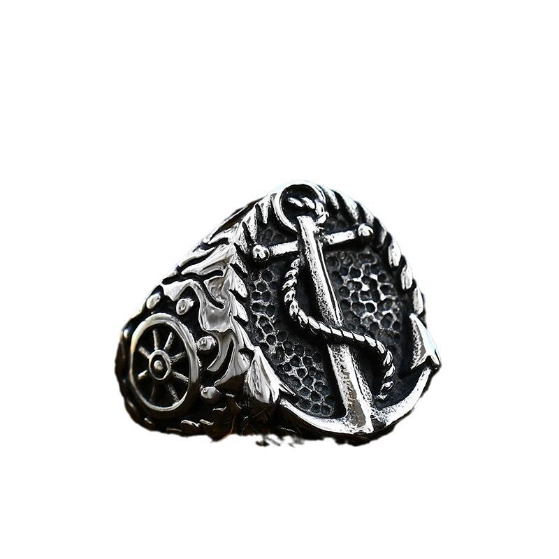 Retro Compass Titanium Steel Ring, European and American Men's Stainless Steel Casting Boat Anchor Ring