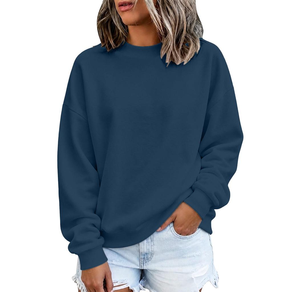Women's Long Sleeve Color Round Neck Loose Fit Sweatshirt Soft Comfortable Casual Pullover for Everyday Wear