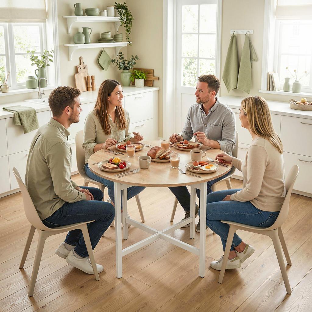 Foldable Dining Table 80 Cm Round Folding Table With Steel Frame Space For 2 4 Persons Natural Wood Look