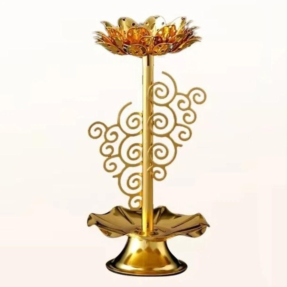 Zinc Zinc Alloy Lotus Candlestick Exquisite Gold Candle Holder Butter Lamp Holder  Table Centerpiece