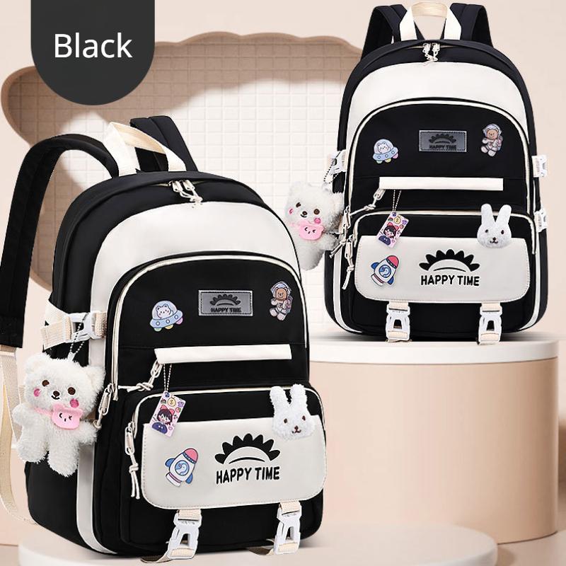 Frische Patchwork-Handtasche im College-Stil, superleichter Rucksack zum Schutz der Wirbelsäule, niedliche Cartoon-Schultasche für Mädchen und Jungen