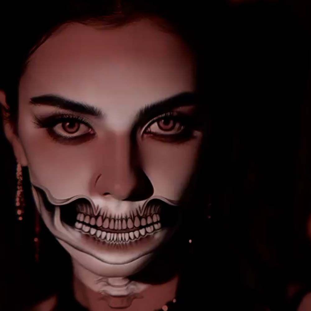 2pcs Waterproof Halloween Face Tattoo Disposable Skull Temporary Sticker Mouth Clown Tattoo  Women