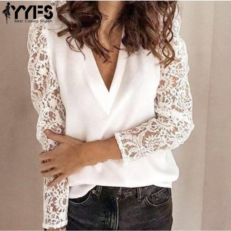 Modische lässige Damen Langarmbluse V-Ausschnitt Unifarben bedrucktes Oberteil für Frühling Herbst