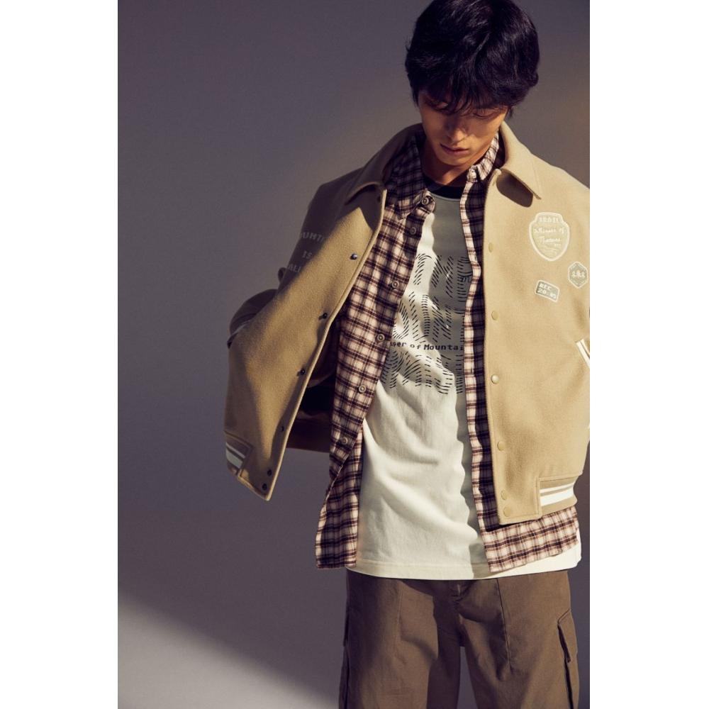 H M Felted Baseball Jacket Loose Fit Beige