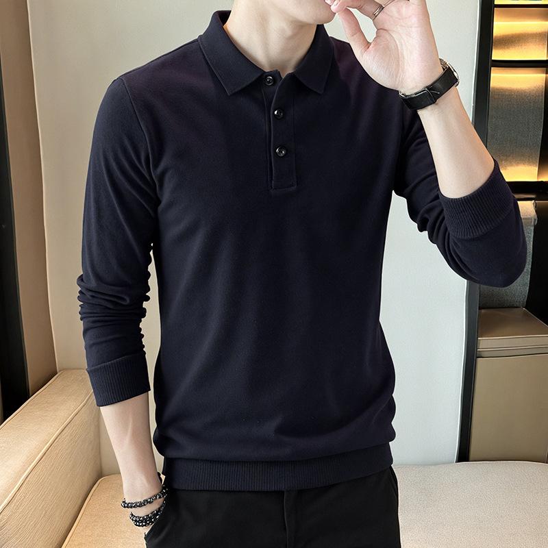 New Men's Polo Shirt Imitation Cashmere Sweater Business Casual Top High-end Base Shirt Middle-aged and Young Jacket