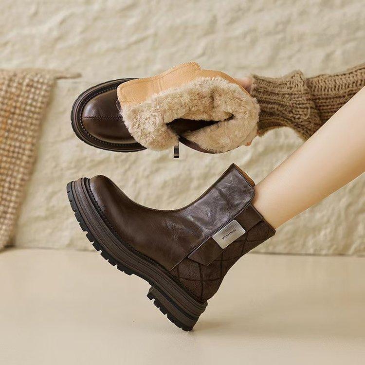 

Популярные женские зимние ботинки-дутики средней длины 2025 года, новые бархатные утепленные хлопковые ботинки с нескользящей, холодостойкой и теплой подошвой 40