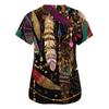 Women's Fashionable V-neck Workwear Printed Short Sleeved Pocket Side Slit Workwear Basic Pullover Top