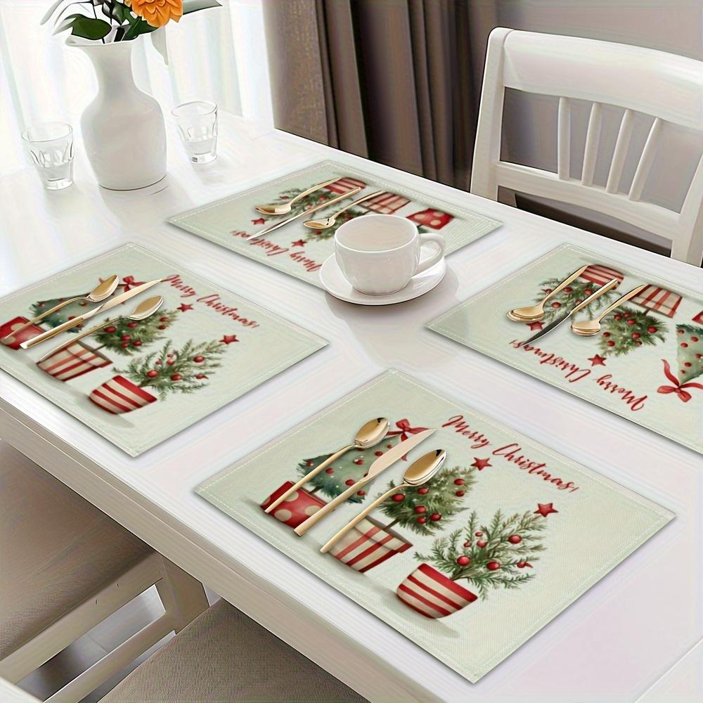4pcs Linen Placemats, Christmas Tablecloth Set 12x18 Inches, Suitable for Kitchen Dining and Coffee Table Decorations, Party Decor, Adding Festive