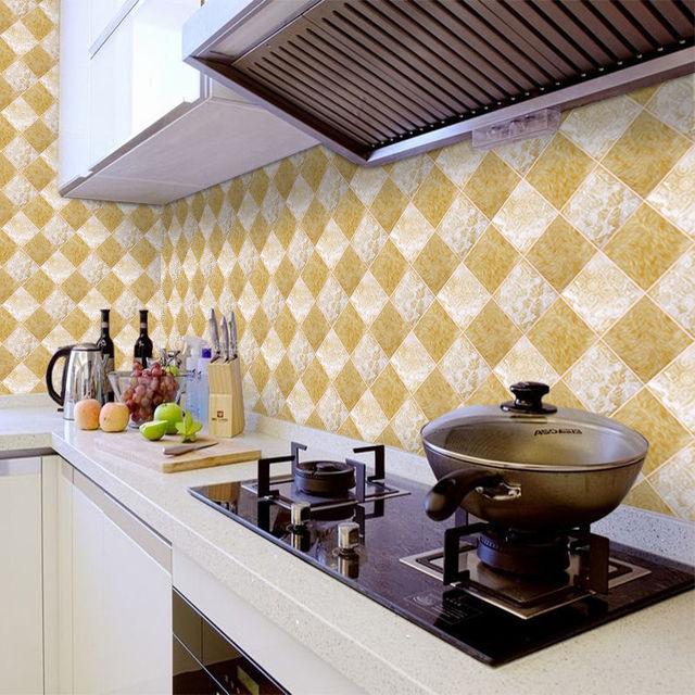DIY Oil Proof Kitchen Furnitur Wall Stickers Self Adhesive Papel De Parede Bathroom Tile 3D Waterproof Vinyl Cabinet Wallpaper