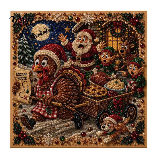 DIY Decorative Wall Ornaments Christmas Faux Pearl Art Kit, Rhinestone Painting 8" X 8", Cartoon Projects Snowman Animal Diamond Craft Kit for Adults,
