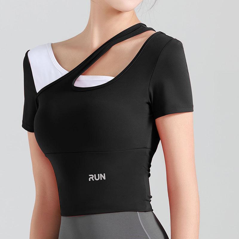 

Летние рубашки для йоги с коротким рукавом, женские бесшовные спортивные укороченные топы для фитнеса, эластичные футболки для бега в тренажерном зале, быстросохнущие футболки XXL чёрный