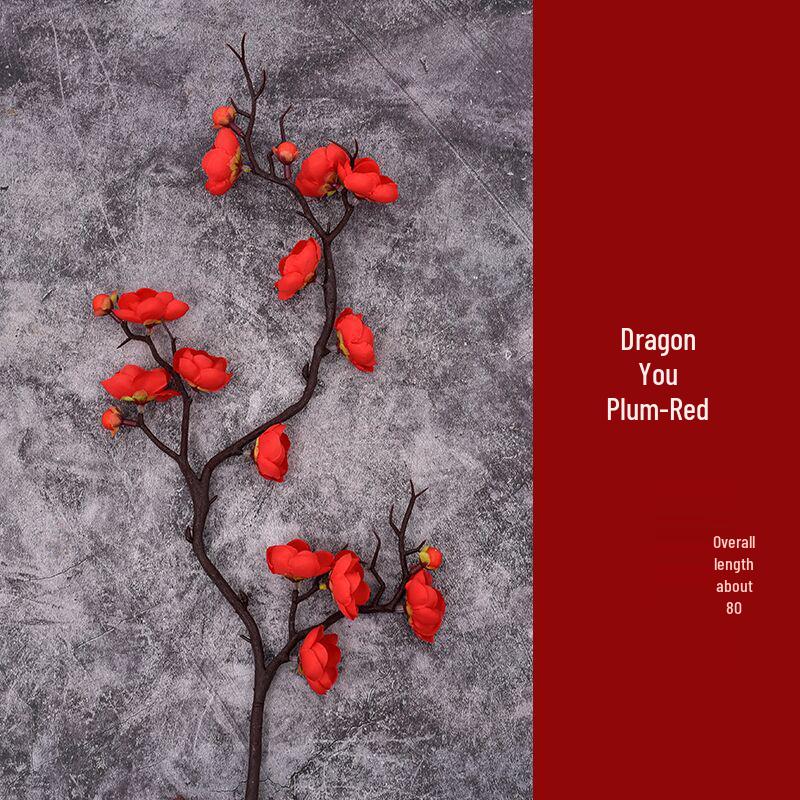 Artificial Plum and Peach Blossom Branch Ornament for Living Room - Dried Flowers Bonsai Arrangement In Pot for Indoor Winter Decoration