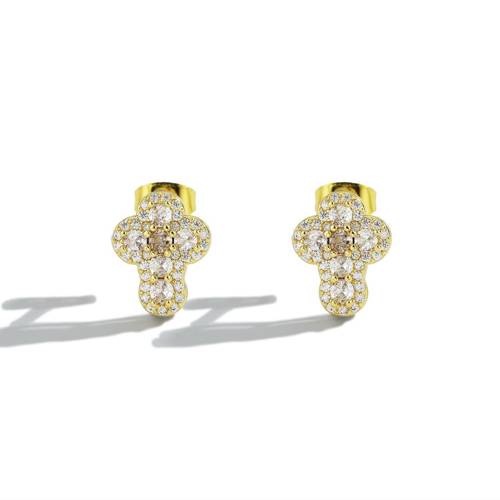 Personality Street Zircon Six-diamond Cross Earrings Women's High-end Sense Light Luxury Trendy Men's Diamond-encrusted Ear Jewelry 2026