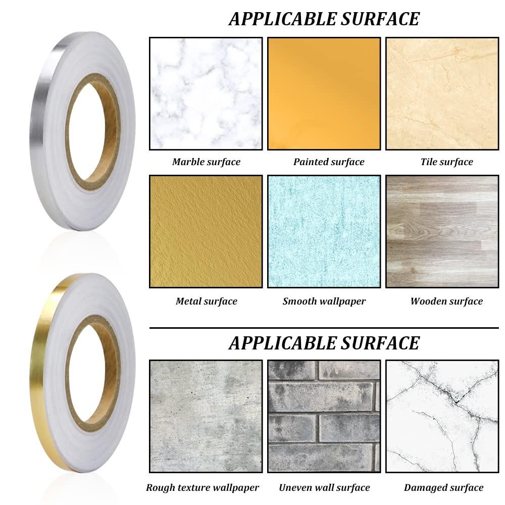 1Roll 0.5/1/2cm Self-Adhesive Tile Stickers Tape Floor Waterproof Wall Gap Sealing Strip Gold Silver Beauty Seam Sticker Decorat