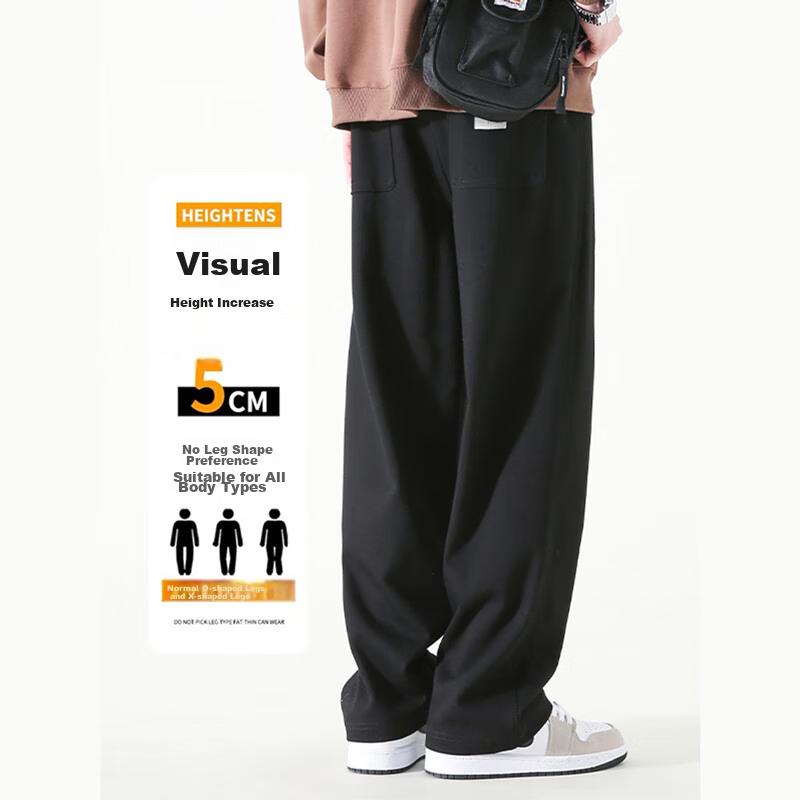 Dingfengbaoluo Straight-Leg Casual Pants for Men, Spring High Street Wide-Leg Trousers, Trendy Sports Long Pants WH5609, Gray M