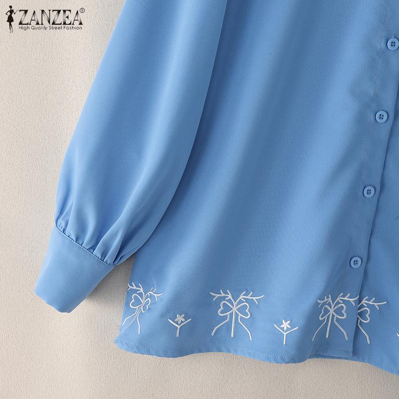 ZANZEA Women Casual Doll Collar Loose Long Sleeve Print Blouse