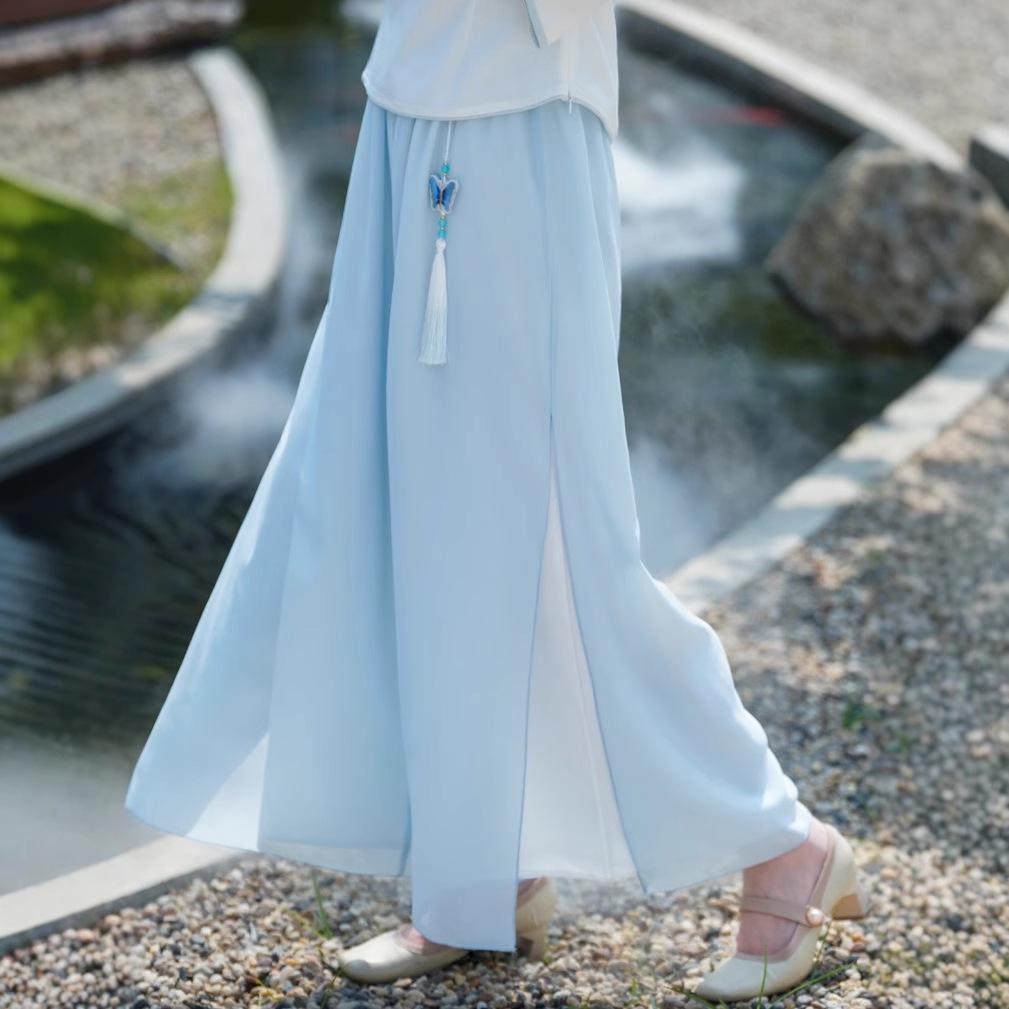 Chinese Retro Embroidered Cotton Linen Tang Suit & Wide-Leg Pants Two-Piece Set for Women