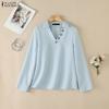 ZANZEA Womens Casual Lapel V Neck Long Sleeve Solid Color Blouse Loose Fit Work Office Shirts