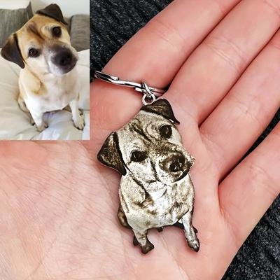 Custom Pet Portrait Keychain Engraved Cat & Dog Photos Portrait, Cute Animal Design, Perfect Gift for Pet Lovers