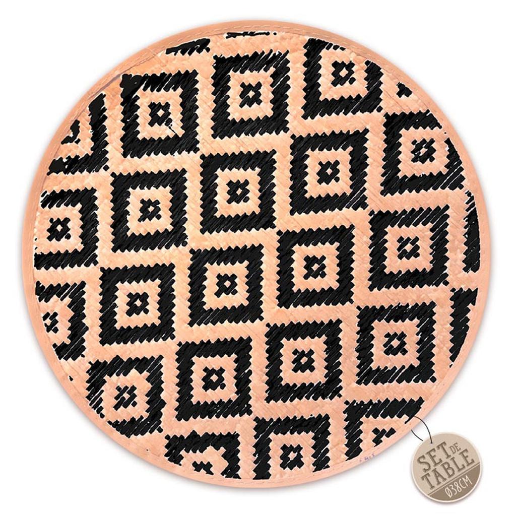 Les Trésors De Lily [A3394] - Sada pletených jutových prostírání 'Boho' černá béžová - 38 cm