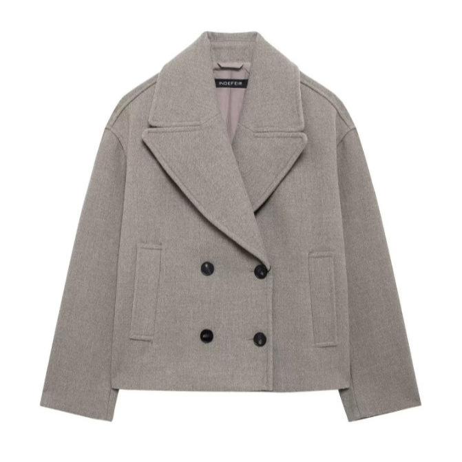 Women'S Double-Placket Wool-Blend Double-Breasted Short Coat