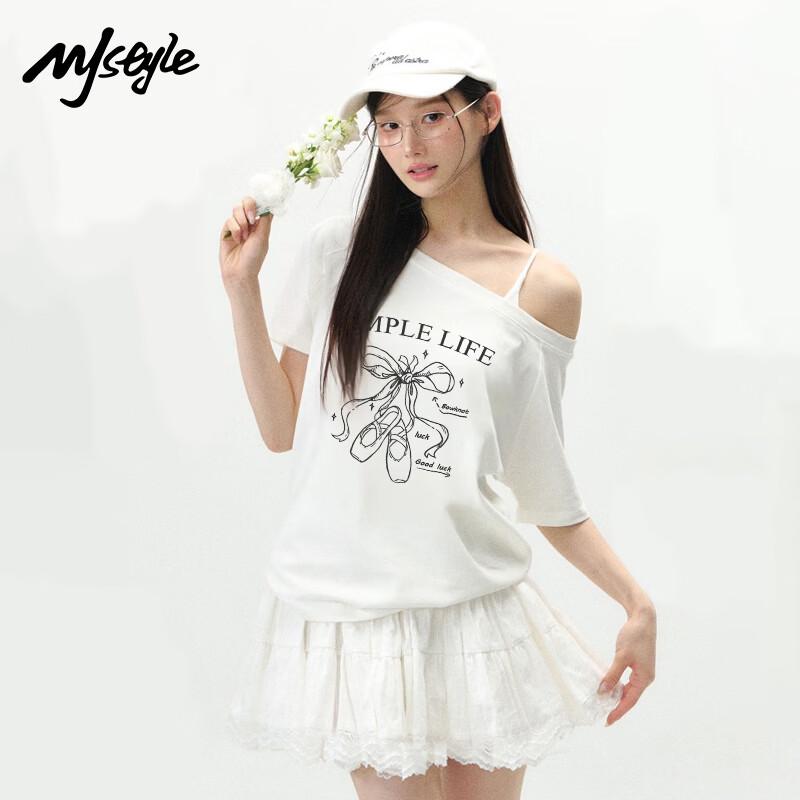 MJ STYLE Off-Shoulder Short Sleeve T-Shirt L