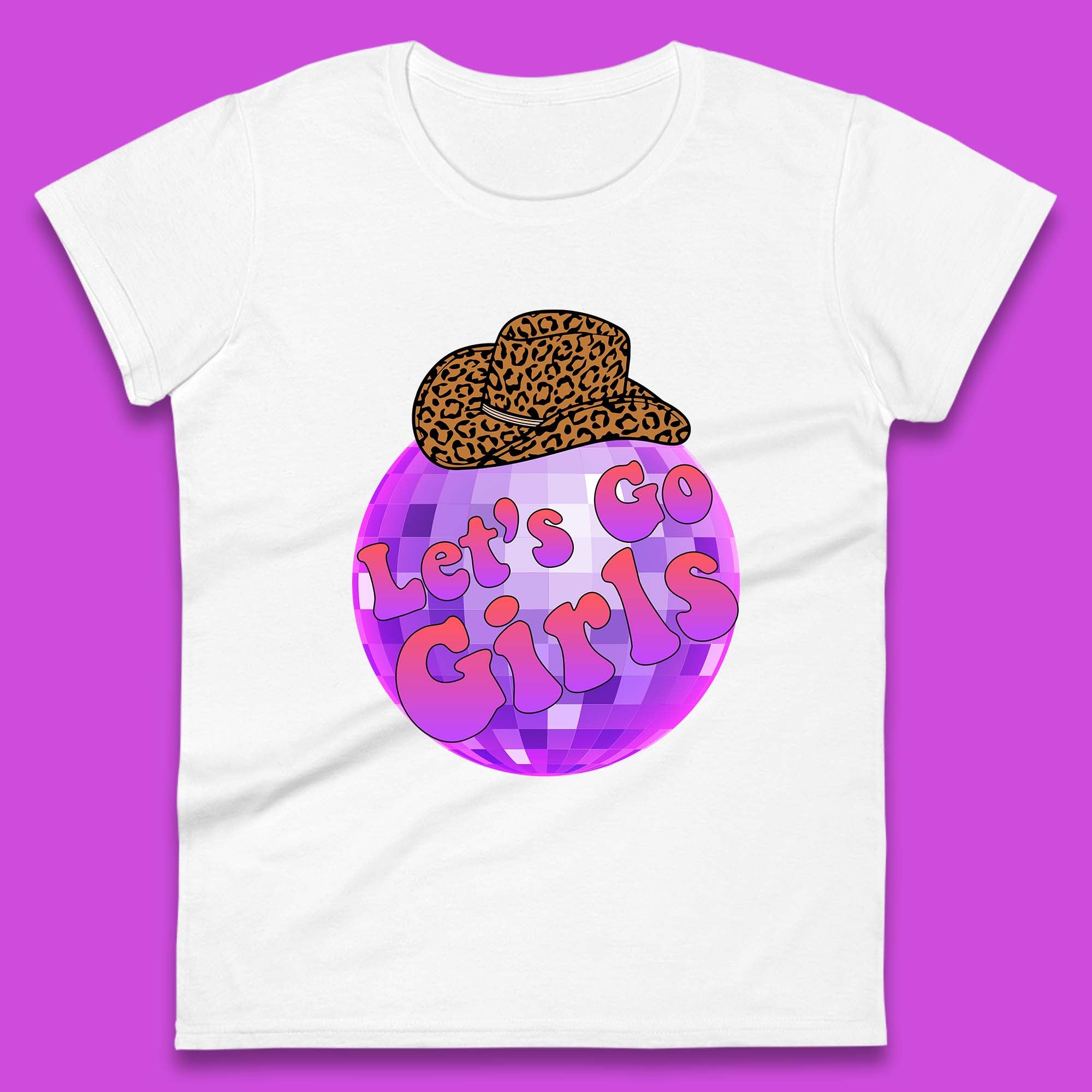 Let s Go Girls Cowboy Hat Disco Ball Preppy Western Pink Cowgirl Trip Womens Tee T Shirt Mens Tops Unisex Top XL
