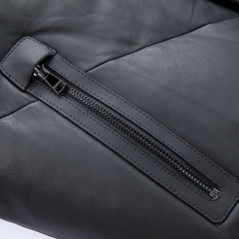 FAPAI Men's Hooded Detachable Sheepskin Leather Down Jacket