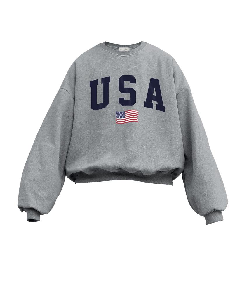 Oeta Usa Flag Double Cotton Overshoulder Balloon Fit Sweatshirt