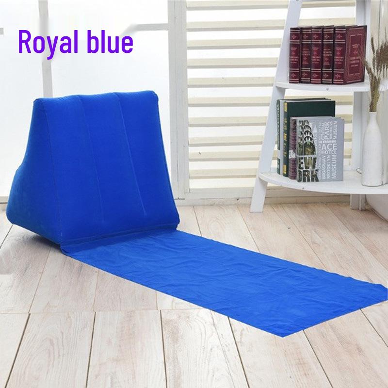 PVC Inflatable Beach Mat with Triangle Back Cushion, Portable & Moisture-Proof, Includes Pillow, Flocking, Folding Design for Single Person Use.