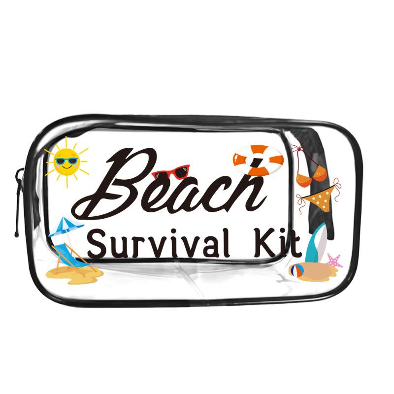 

Trendy Large Capacity Makeup Bag Visible Beach Theme Cosmetic Bag Portable Multi-Functional Storage Bag A6