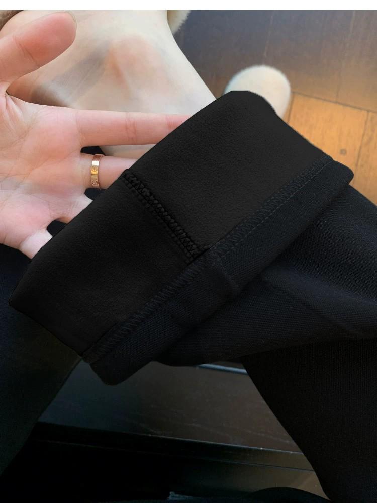 Women's Plus Size Black Velvet Yoga Flare Pants - High Waist, Slimming, Autumn/Winter Outerwear