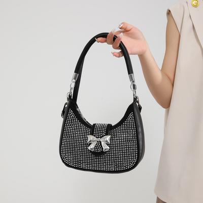 Bags Fashion Handbags Niche Bow Shoulder Bag Textured Hot Diamond Versatile Underarm Bag