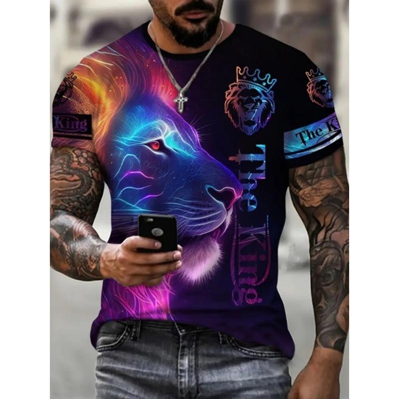 Stylish Tiger 3D Digital Pattern Print Men's Graphic T-shirts Causal Comfy Tees Short Sleeve Pullover Tops Men's Summer Outdoor