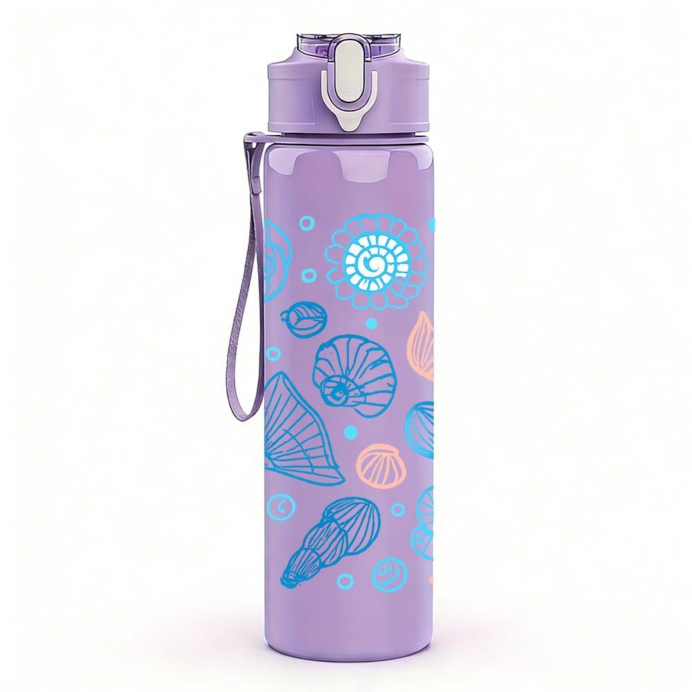 1PC Seashell Ocean Wave Pattern 750ml Color Plastic Sports Water Bottle Leakproof Flip Straw Lid Suitable for Sports Office Home Use