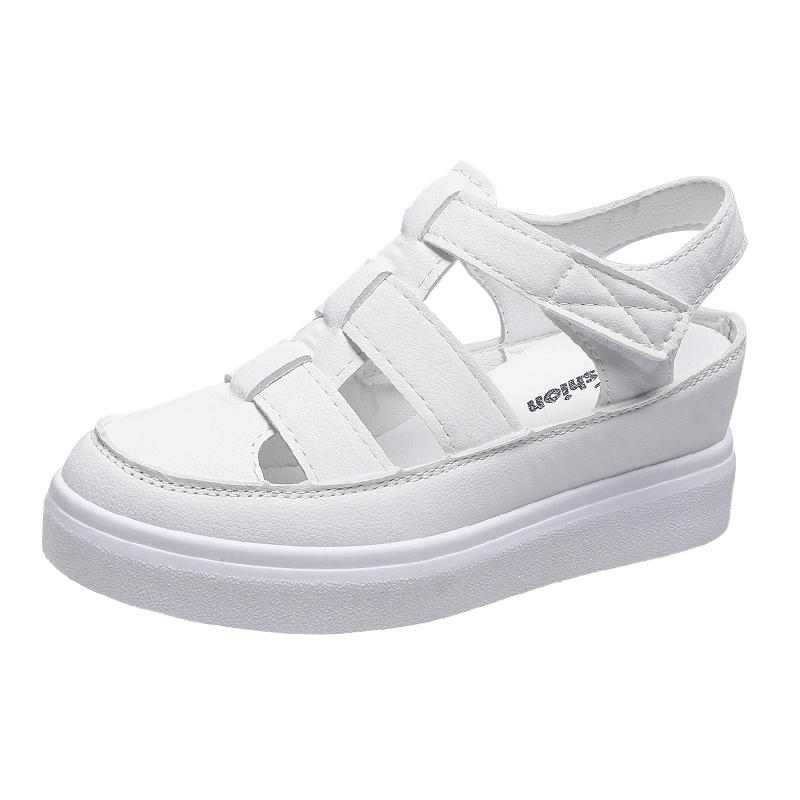 Fashion 2025 New Fashion Baotou Hollow Thick-soled Women's Shoes Summer Solid Color Simple Increased Roman Sandals for Women