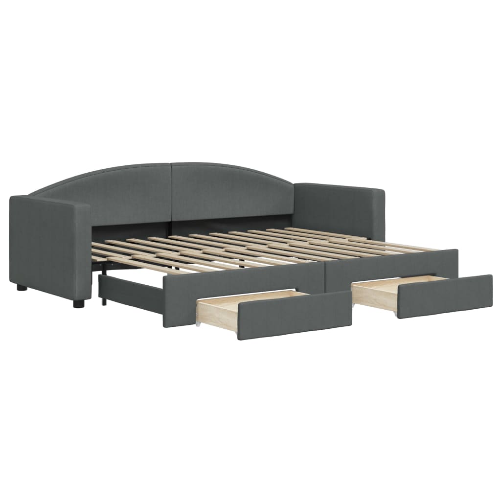 Pull Out Daybed with Drawers Dark Grey 80 X 200 Cm Fabric