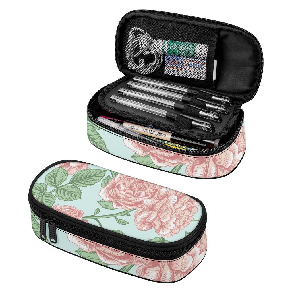Pen Case Organized Storage Zip Around Closure 300D Polyester with Mesh Pocket Removable Divider and Pen Slots for Everyday Study