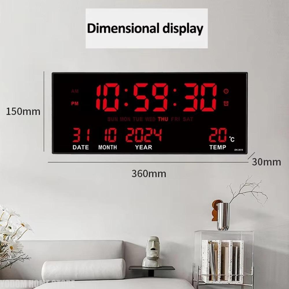 Digital Large Wall Clock Alarm Temperature Date Calendar Display 8 Sets of Alarm Clocks 14'' Electronic LED Clock Plug in Use