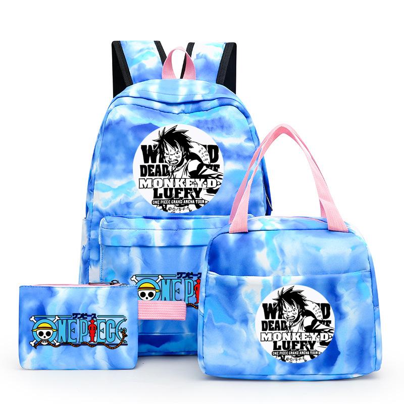 3Pcs/set Anime One Piece Anti-Theft Backpack Casual Daypack with Lunch Bag Pencil Case Back To School Daily Bookbag for Boy Girl Mochila Rucksack