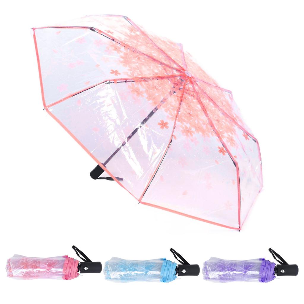 Automatic Umbrella 8 Ribs Large Space Arch Shaped Fashion Flower Pattern Transparent Umbrella Stable Structure for Performance