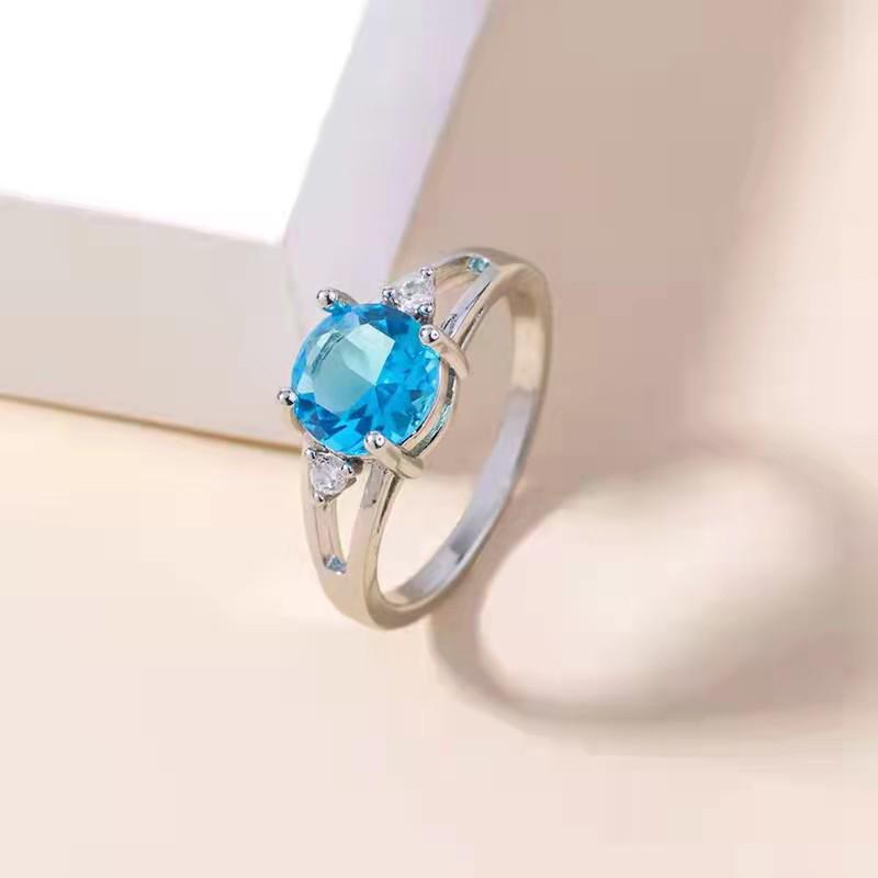 European & American Hot Style Deep Sea Blue Zirconia Open Ring for Women