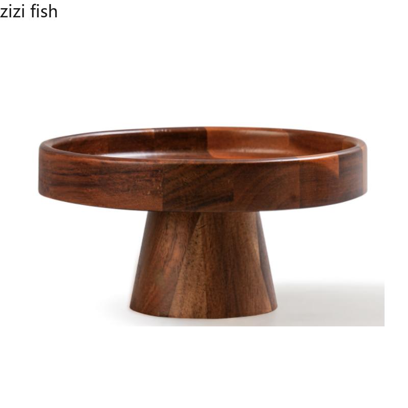 Wooden High Footed Cake Tray Fruit Plate Salad Bowl Dessert Plates Cake Stand Display Rack Dim Sum Dish Pastry Plate Snack Tray