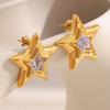 E.B.belle Women's Fashion Party Clear Zircon Star Stud Earrings 18K Gold Plated 316L Stainless Steel Statement Ear Jewelry