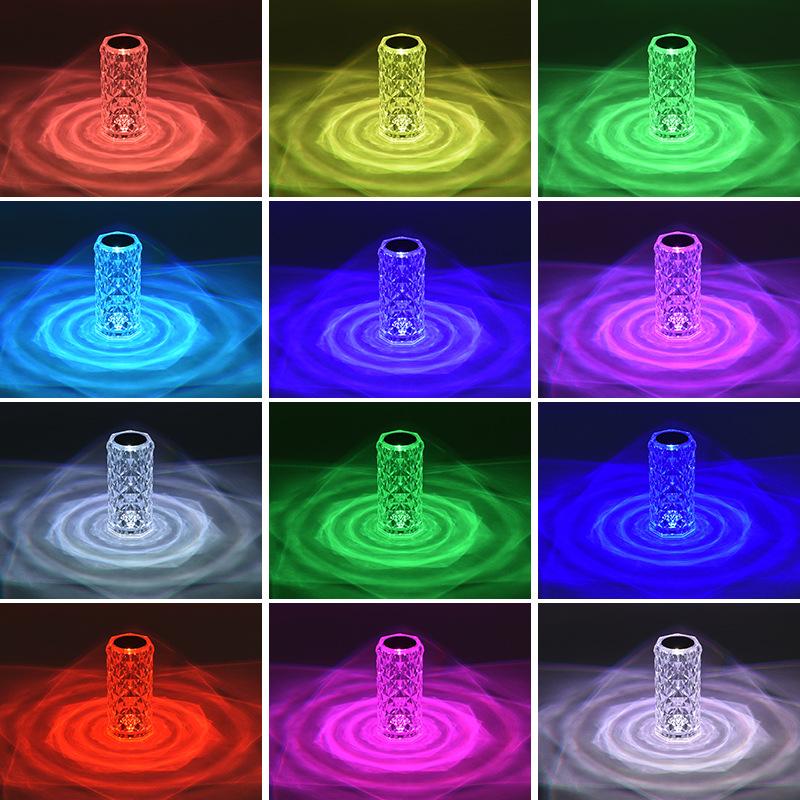 Bedroom Projection Light 16 Color Touch Adjustable Bedside Night Light Romantic Diamond Light Dining Table Decoration Light Crystal Rose Desk Light