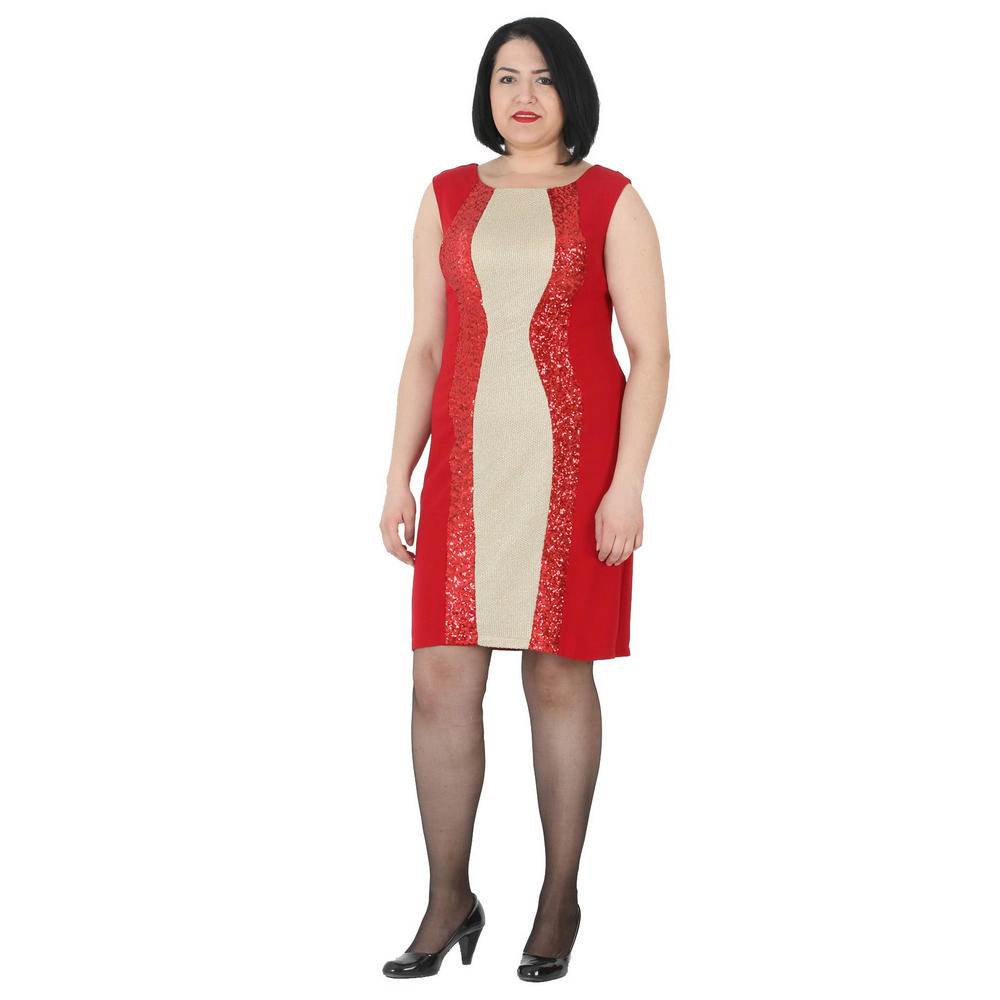 Fierte Rochie de seara de marime mari pentru femei LG6608 Gât rotund, fără mâneci, combinație de paiete cu sclipici creponat, scurtă, roșu, burgundă, albastru, fucsia, smarald, violet