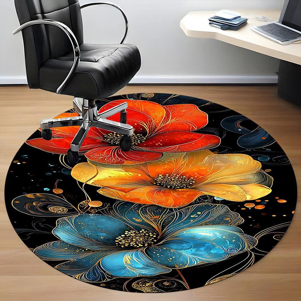 1pc Floral Fantasy Office Round Area Rug, Indoor Mat Suitable ForOffice, Under Office Chairs Bedroom Living Room Home Decor, Room Deco  D088