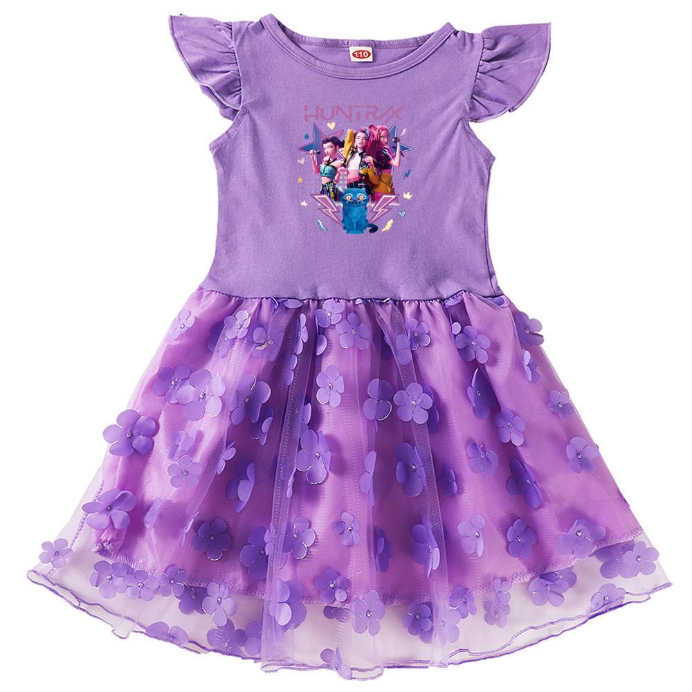 

4120 Kids Girls Rumi Zoey Mira Print Flower Applique Princess Dress 140cm